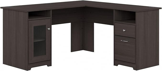 Bush Furniture Cabot L Shaped Computer Desk in Heather Gray | Corner Table with Drawers for Home Office - LeafyLoom