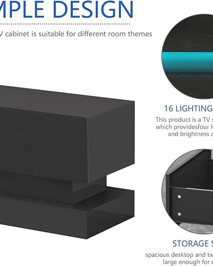 Glossy Black LED TV Stand for 75 inch TV, Modern TV Console Table with Storage and LED Lights, Gaming Media Entertainment Center for Living Room Bedroom (63 Inch, Black) - LeafyLoom