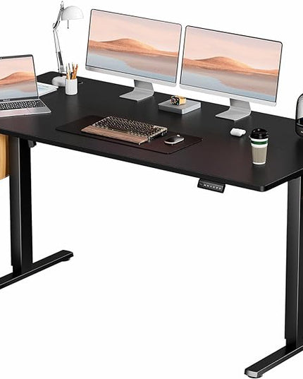 SMUG Standing Desk, Adjustable Height Electric Sit Stand Up Down Computer Table, 63x24 Inch Ergonomic Rising Desks for Work Office Home, Modern Lift Motorized Gaming Desktop Workstation, Black - LeafyLoom