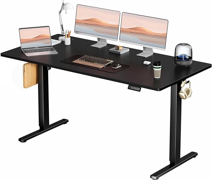SMUG Standing Desk, Adjustable Height Electric Sit Stand Up Down Computer Table, 63x24 Inch Ergonomic Rising Desks for Work Office Home, Modern Lift Motorized Gaming Desktop Workstation, Black - LeafyLoom