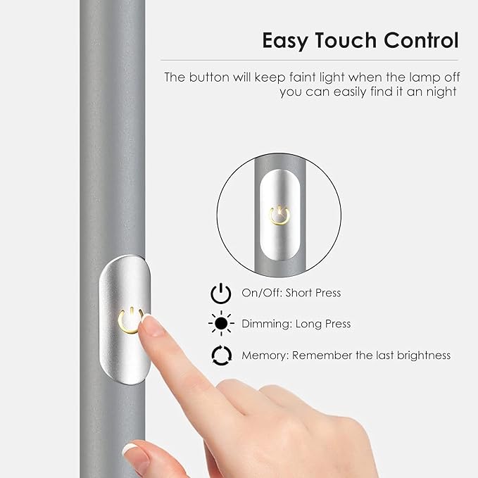 Floor Lamp, Standing Lamp, 20W 2000LM LED Torchiere Floor Lamp, Stepless Dimmable, Touch Control, 3000K Daylight, 50000hrs Lifespan, Floor Lamps for Living Room, Standing Lamps for Bedroom Gray - LeafyLoom