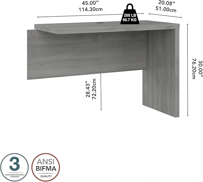 Bush Business Furniture Echo Desk Return/Bridge, Modern Gray - LeafyLoom