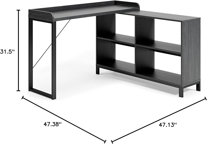 Signature Design by Ashley Yarlow Industrial Home Office L-Shaped Desk with Cube Storage, Black - LeafyLoom