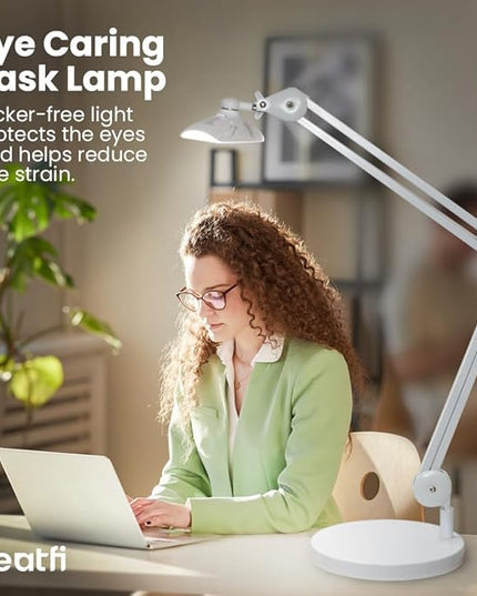 Neatfi XL 2,200 Lumens LED Task Lamp, 24W Super Bright Desk Lamp, 117 Pcs SMD LED, 4 Level Brightness, Dimmable, Task LED Light for Home, Office, Workbench (Non-CCT with Base, White) - LeafyLoom