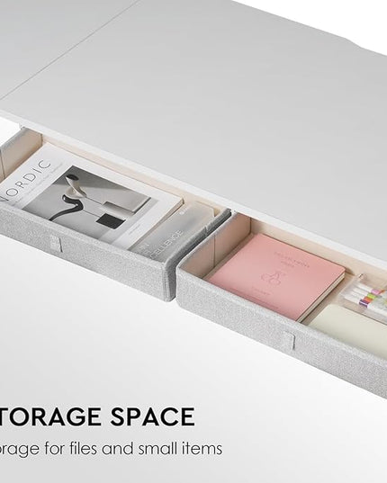 Ｍａｉｈａｉｌ Home Office Desk with Drawers and Shelves, 47” Computer Corner Desk for Small Space, Small L Shaped Desk with Side Storage for Bedroom, White - LeafyLoom