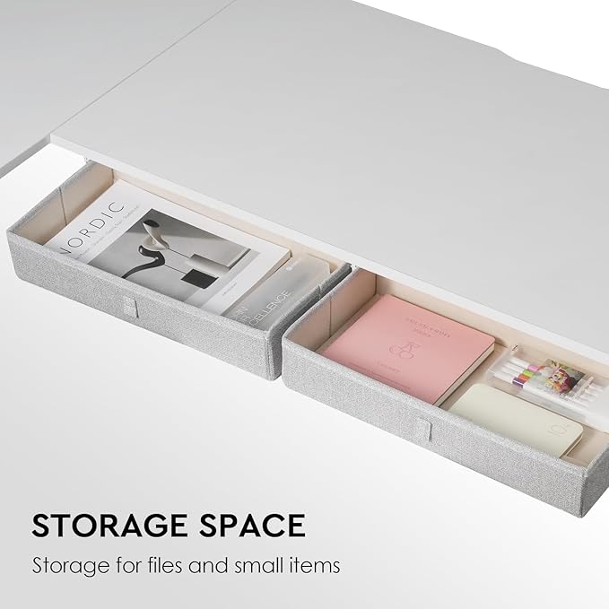 Ｍａｉｈａｉｌ Home Office Desk with Drawers and Shelves, 47” Computer Corner Desk for Small Space, Small L Shaped Desk with Side Storage for Bedroom, White - LeafyLoom
