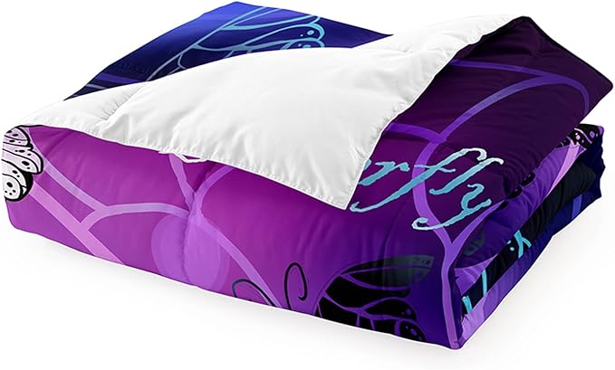 Butterfly Comforter for Girls Teen, 3D Printed Novel Bedding Set Queen Size, Cute Animals Pattern Purple Comforter Set Soft Breathable Microfiber Quilt for All Season 3Pcs with Pillowcases - LeafyLoom