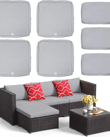 ClawsCover 7Pack Outdoor Seat and Back Cushions Replacement Covers Fit for 3/5 Pieces 4-Seater Wicker Rattan Patio Furniture Conversation Set Sectional Couch,Gray-Small (Include Cover Only) - LeafyLoom