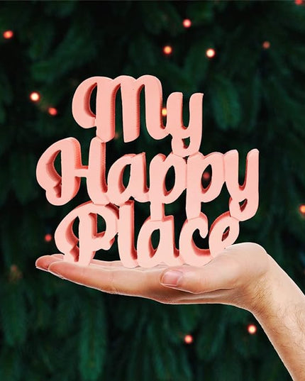 My Happy Place Peach Aesthetic Table Decor - Home, Office Desk, Shelf. Quirky Room Decoration Showpiece, Birthdays, Corporate Gifts, and Inspirational Wall Decor. - LeafyLoom