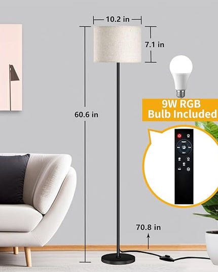 Floor Lamp for Living Room Bedroom,Modern LED Floor Lamp with Remote Control and Dimmable Standing Lamps with Foot Switch Office Kid Room,Tall Lamp,RGB 9W Bulb Included - LeafyLoom