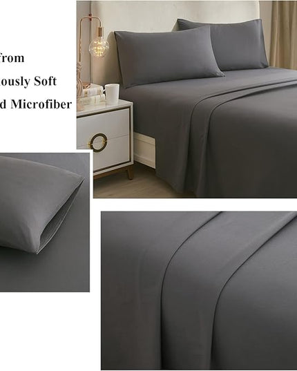 HighBuy Cooling Bed Sheets King 4 Piece Grey Bedding Sheet & Pillowcases Set,King Size Deep Pocket Fits Up to 16" Mattress,Easy Fit Fitted Sheets,Cooling Microfiber Sheets - LeafyLoom