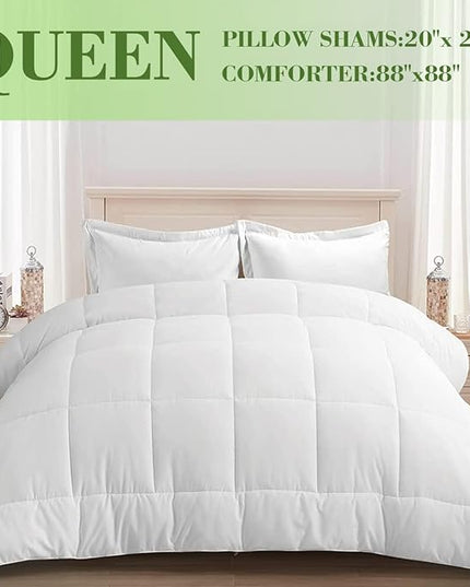 AMGUI White Comforter Set, Bed Comforter Set with 2 Pillow Shams,Queen Size Comforter Sets,Bedding Comforters & Sets Queen - LeafyLoom