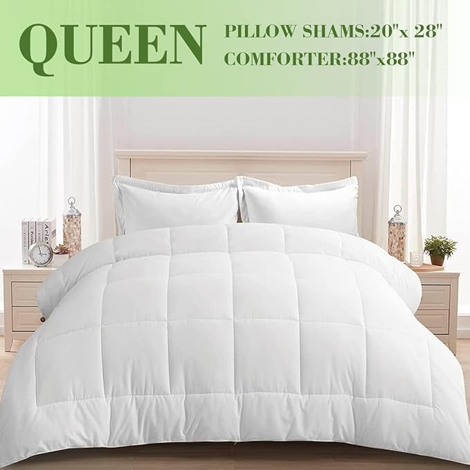 AMGUI White Comforter Set, Bed Comforter Set with 2 Pillow Shams,Queen Size Comforter Sets,Bedding Comforters & Sets Queen - LeafyLoom
