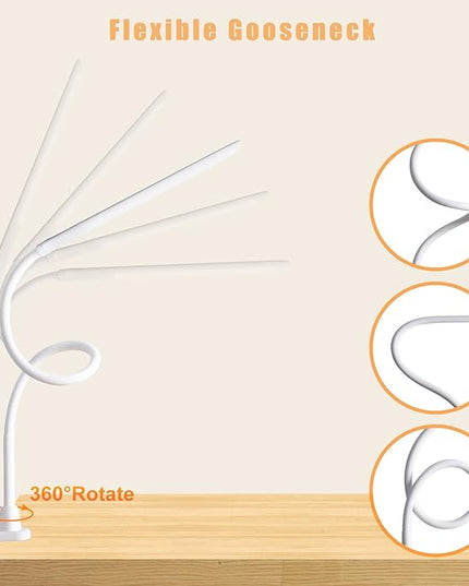 YOUKOYI LED Desk Lamp with Clamp,Flexible Gooseneck Architect Table Lamp - 5 Brightness Levels & 4 Color Modes, Touch Control, Eye-Care 10W Desk Light for Home/Office/Reading/Work(White) - LeafyLoom
