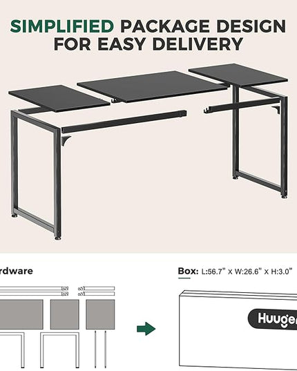 Computer Desk, 80 Inch Office Desk, Gaming Desk with Storage, Writing Desk Work Desk for Home Office, Study, Long Simple Desk, Large Legroom, Metal Frame, Black - LeafyLoom