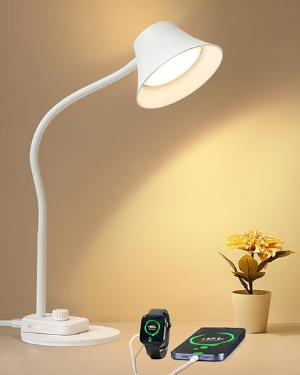 BOHON LED Desk Lamp for Home Office, Fully Dimmable Bedside Lamps with USB A and C Charging Port, 5 Colors Reading Lamp with Night Light, Auto Timer, Table Lamp for College Dorm Room White - LeafyLoom