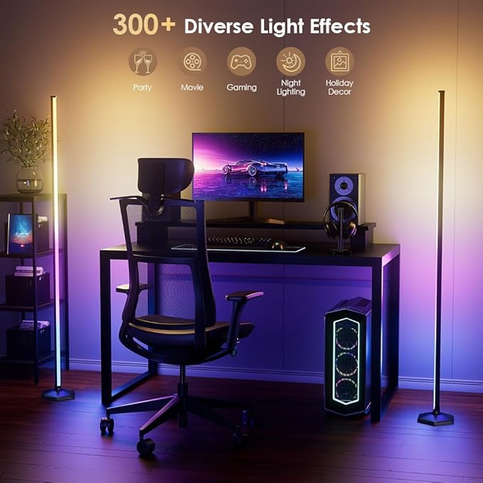 2PCS RGB Floor Lamp, Bluetooth APP and Remote Control 65" Smart Modern Standing Lamp Music Sync 16 Million DIY Colors Changing LED Floor Lamp with Heavy Base for LivingRoom Bedroom GameRoom - LeafyLoom