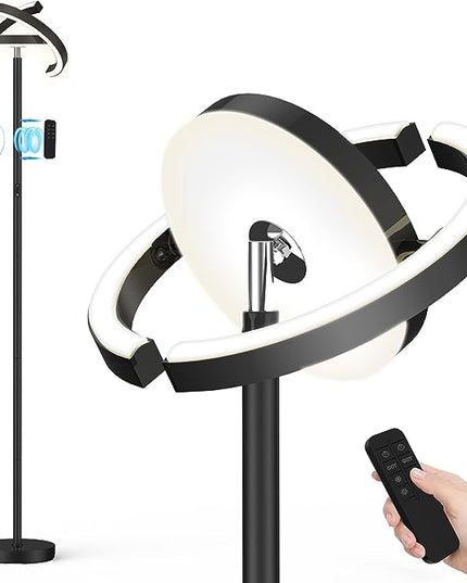 FIMEI Floor Lamp for Living Room, Saturn Ring Original Design, LED Bright Rotatable Modern Floor Lamp, Stepless Dimming and 3 Color Temperatures, Touch/Remote Control, for Bedroom Office, Black - LeafyLoom