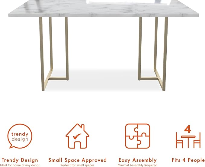 CosmoLiving by Cosmopolitan Astor Dining Table, 64 in x 36 in x 30 in, White - LeafyLoom