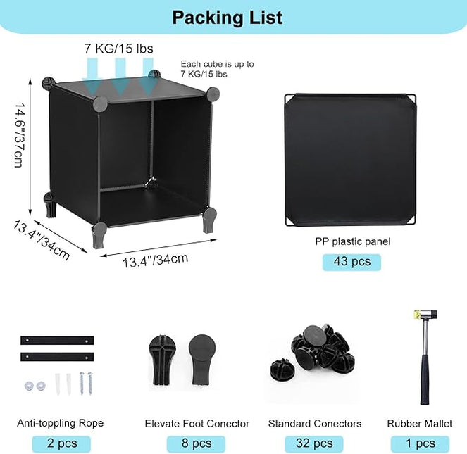 ANWBROAD Cube Storage Organizer 12-Cube DIY Closet Storage Cabinet Book Shelf Kids Organizers and Storage for Bedroom Closet Organizer Cubby Shelving Plastic Office Living Room Black ULCS012B - LeafyLoom