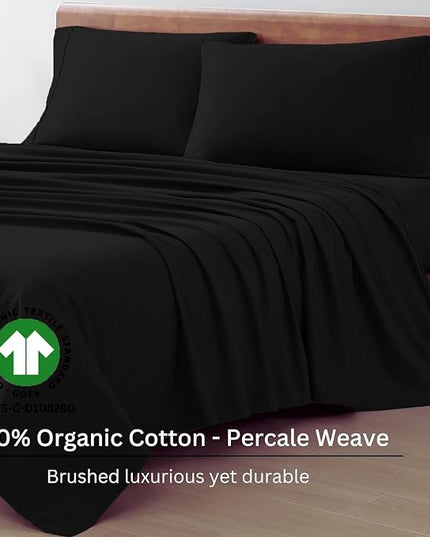 LANE LINEN 100% Organic Cotton Twin Bed Sheet Set, 3 Pc Twin Size Sheets Set, Soft & Breathable Twin Sheet Set Boys, Hotel Style Bedding Sheets & Pillowcases, 15" Deep Twin Fitted Sheet - Black - LeafyLoom