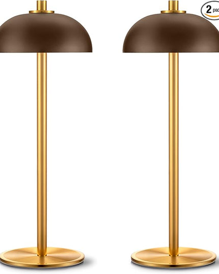 2 Pack LED Cordless Table Lamp Rechargeable,5000mAh Battery Operated Table Lamp, 3 Color Stepless Dimming Metal Table Light with Memory Function for Outdoor, Dinner, Patio, Home.(Brown) - LeafyLoom