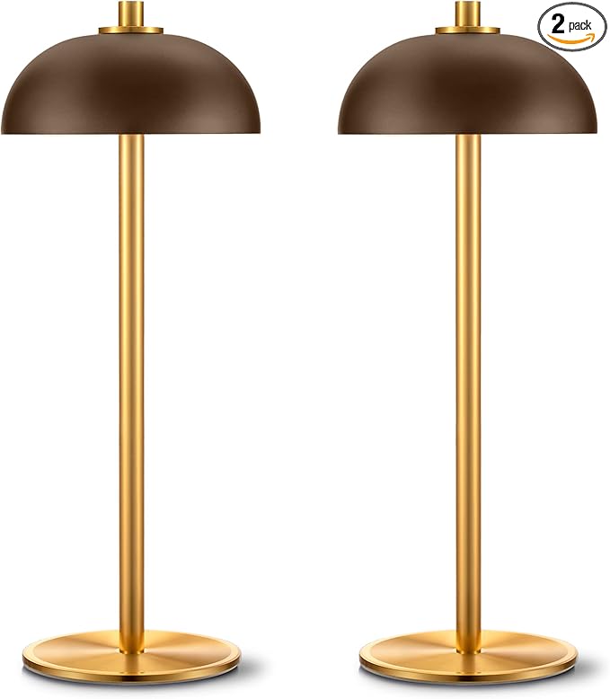 2 Pack LED Cordless Table Lamp Rechargeable,5000mAh Battery Operated Table Lamp, 3 Color Stepless Dimming Metal Table Light with Memory Function for Outdoor, Dinner, Patio, Home.(Brown) - LeafyLoom