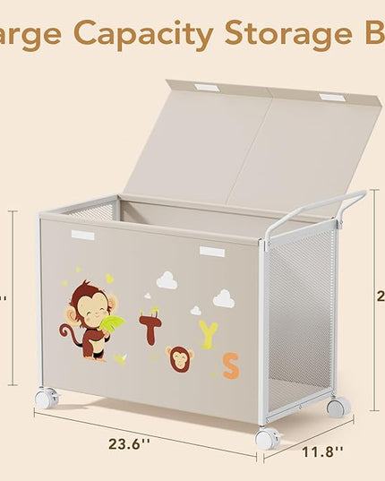 Toy Box Toy Storage - 72L Kids Toy Organizer with Wheels Toy Chest Storage Bins with Lids, Toy Boxes for Girls Boys, Stuffed Animals, Clothes, Bedroom, Living Room （beige） - LeafyLoom