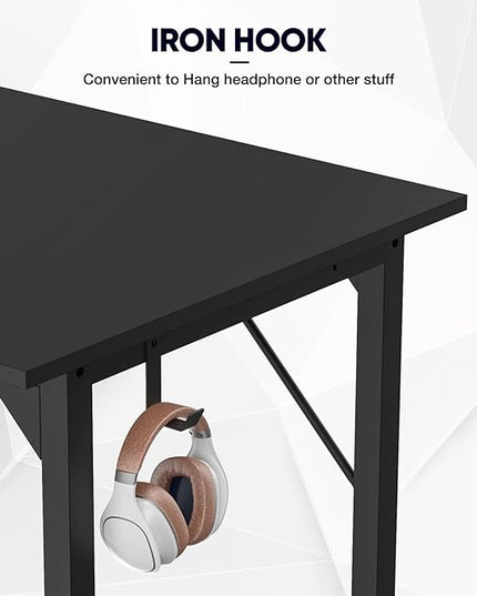 DUMOS 32 Inch Office Small Computer Desk Modern Simple Style Writing Study Work Table for Home Bedroom - Black - LeafyLoom