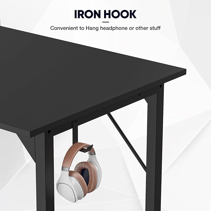 DUMOS 32 Inch Office Small Computer Desk Modern Simple Style Writing Study Work Table for Home Bedroom - Black - LeafyLoom