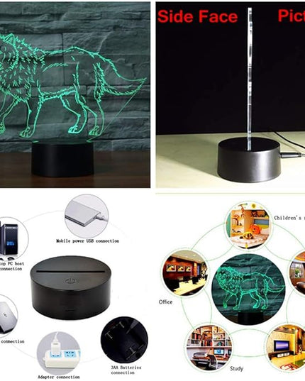 3D Illusion Animal Wolf Optical Night Light 7 LED Color Changing Desk Table Lamp Acrylic Flat Painted Image for Kiddie Kids Children Family Home Office Childrenroom Theme Decoration - LeafyLoom