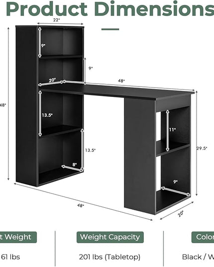 Computer Desk with Shelves, Black - LeafyLoom