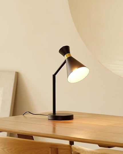 Globe Electric 61000056 16" Desk Lamp, Matte Black Finish, Matte Brass Accents, Pivot Joint, On/Off Rotary Switch on Socket, E26 Base Bulb, Lamp for Living Room, Home Office, Home Improvement - LeafyLoom