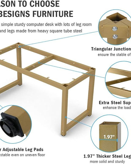 Tribesigns Modern Computer Desk, 55 inches Large Office Desk Computer Table Study Writing Desk for Home Office, White Gold Metal Frame - LeafyLoom