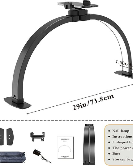 Half Moon Light for Nail Desk Foldable 3000-6500k Lash Light Nail Tech Lamp for Desk with Phone Holder for lash Extension Led Light for Nails tech Stepless Dimming (Black, 29in) - LeafyLoom