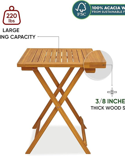 Square Table Heavy Duty 400lbs Capacity Patio Bistro Set 3 Piece Outdoor, Folding Chairs w/Cushion - LeafyLoom