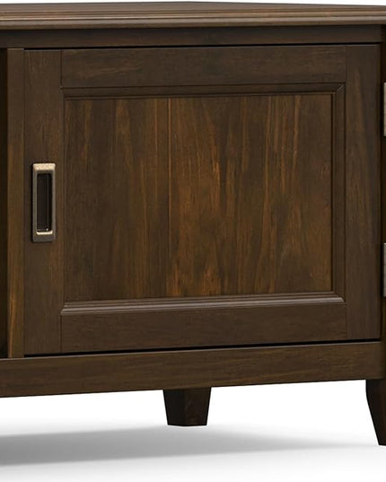 SIMPLIHOME Burlington SOLID WOOD Wide Transitional Media Stand for TVs up to 80 inches for The Living Room and Entertainment Center, 72 inch, Mahogany Brown - LeafyLoom