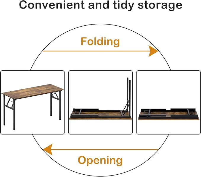 Need Home Office Desk Large Computer Desk 60 inch Sturdy Table Foldable Desk Gaming Computer Table No Assembly Required, Rustic Brown&Black Frame AC5FB(152.4 * 60) - LeafyLoom
