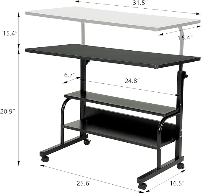 Adjustable Desk Standing Desk Small Desks for Small Spaces Portable Laptop Computer Desk Table for Bedrooms Couch Desk for Home Office Table Mobile Rolling Desk on Wheels 31.5" - LeafyLoom