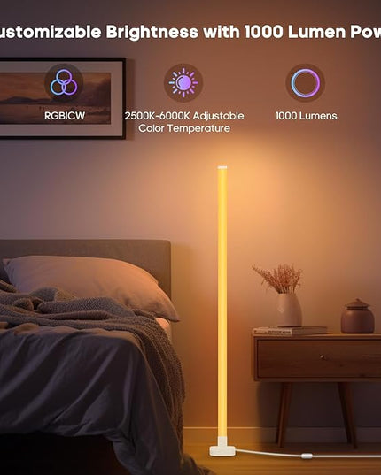 sympa RGB+IC Floor Lamp-63''Smart LED Corner Lamp with Alexa,Color Changing Standing Floor Lamp with 16 Million DIY Colors and Music Sync,Modern Floor Lamp for Living Room,Bedroom and Gaming Room - LeafyLoom