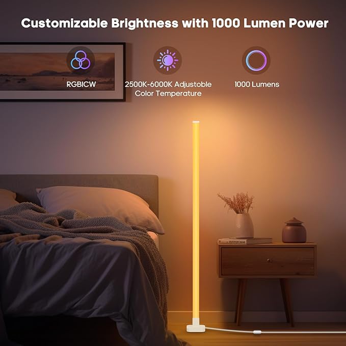 sympa RGB+IC Floor Lamp-63''Smart LED Corner Lamp with Alexa,Color Changing Standing Floor Lamp with 16 Million DIY Colors and Music Sync,Modern Floor Lamp for Living Room,Bedroom and Gaming Room - LeafyLoom
