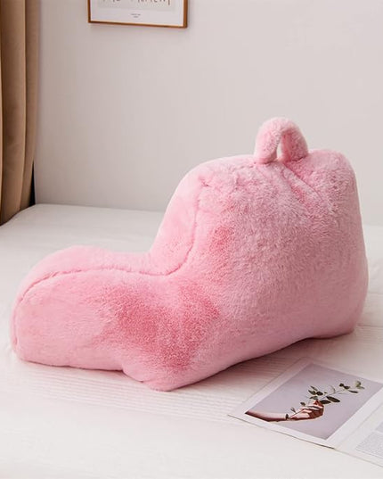 Aimuan Reading Pillow Bed Rest Pillow with Arms Rabbit Fur Cushion for Adults Teens Incline Rest Sitting up & Sleeping Snoring Pillow with Pregnancy Lumbar Back Support (Standard, Pink) - LeafyLoom