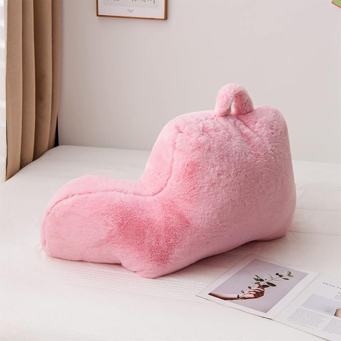 Aimuan Reading Pillow Bed Rest Pillow with Arms Rabbit Fur Cushion for Adults Teens Incline Rest Sitting up & Sleeping Snoring Pillow with Pregnancy Lumbar Back Support (Standard, Pink) - LeafyLoom