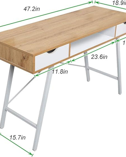 Need Computer Desk with Storage Desk Drawer Dressing Table,Writing Table Modern Desk with 2 Drawers, Makeup Vanity Table GCBG1019-ND, Oak - LeafyLoom