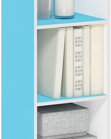 Furinno Luder Bookcase / Book / Storage, 4-Tier Cube, Light Blue/White - LeafyLoom