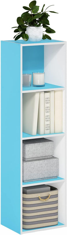 Furinno Luder Bookcase / Book / Storage, 4-Tier Cube, Light Blue/White - LeafyLoom