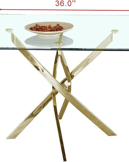NicBex Rectangular Glass Dining Table Contemporary Square Clear Dining Tempered Glass Table with Gold Finish Stainless Steel Legs for Kitchen Dining Living Meeting Room Banquet Hall, Gold - LeafyLoom