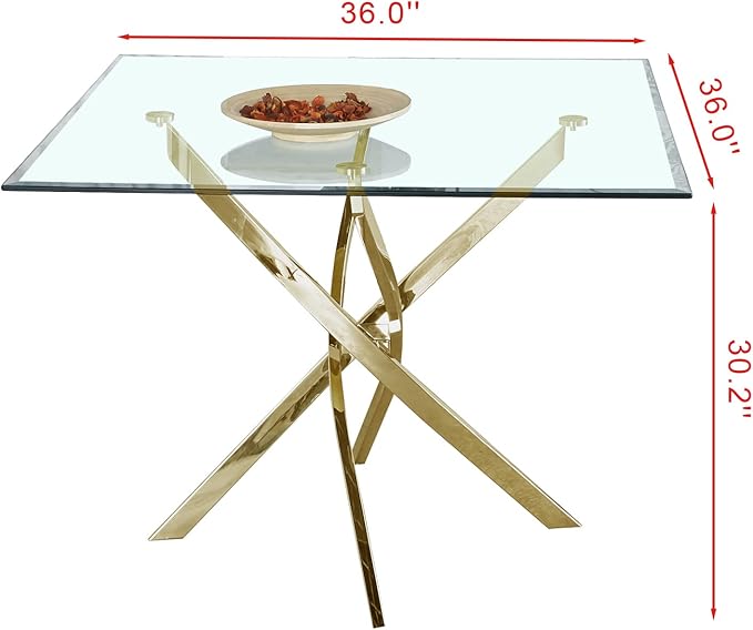 NicBex Rectangular Glass Dining Table Contemporary Square Clear Dining Tempered Glass Table with Gold Finish Stainless Steel Legs for Kitchen Dining Living Meeting Room Banquet Hall, Gold - LeafyLoom