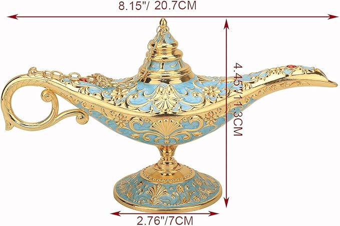 Legend Aladdin Lamp Magic Genie Wishing Light, Classic Arabian Nights Costume Props Lamp Table Decor for Home Wedding Party Halloween Birthday Beautiful Gift Toy for Women Girl (Lake Blue) - LeafyLoom