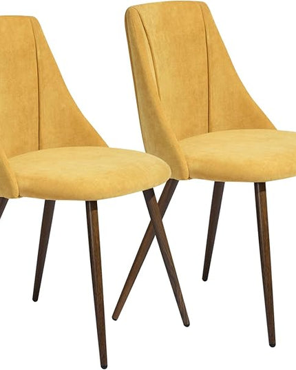 FurnitureR Dining Chairs Set of 2 Modern Fabric Upholstered Side Chairs Accent Chair Lving Room Chair with Soft Seat/Metal Legs for Home Kitchen Restaurant, Yellow - LeafyLoom